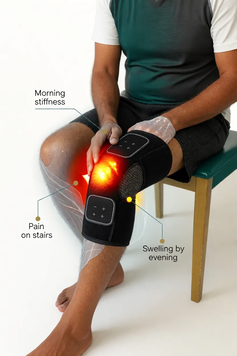 Man wearing Zivo KneeCare Pro with knee pain zone highlighted